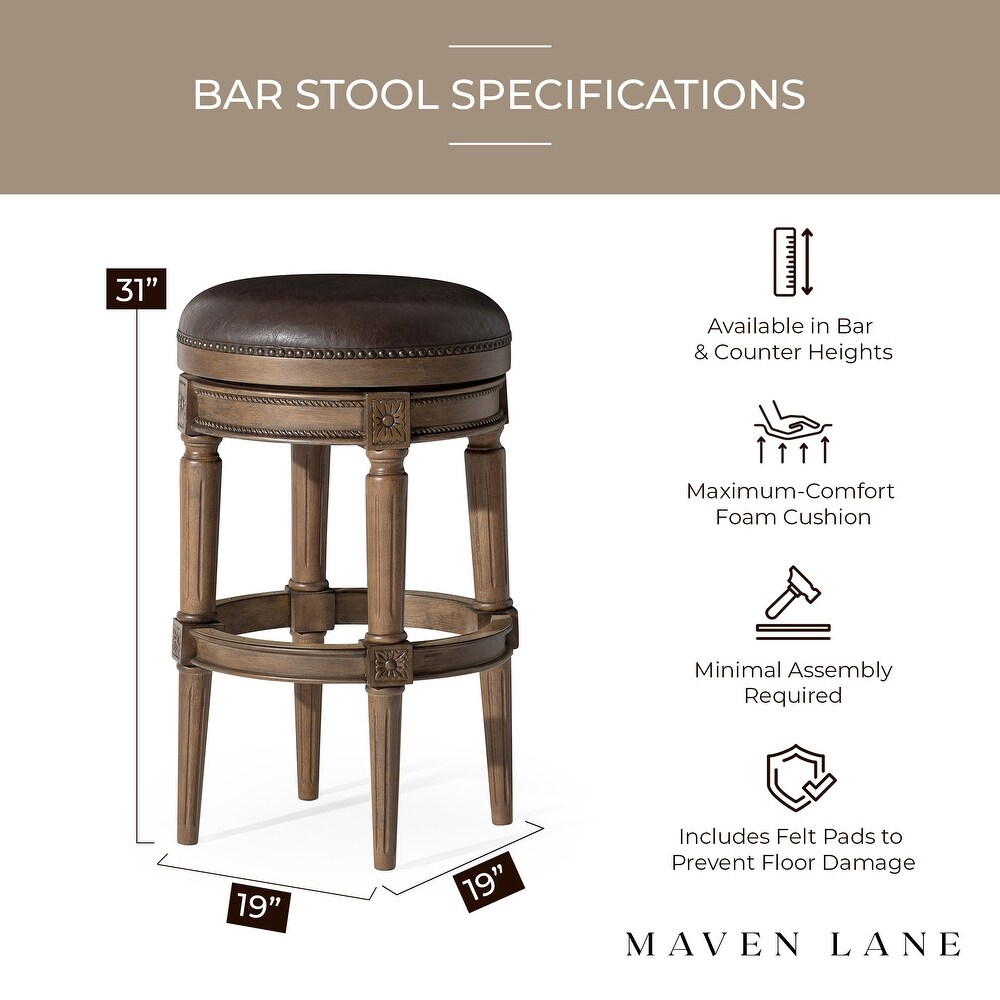 Maven Lane Pullman Backless Bar Stool in Walnut Finish w/ Marksman Saddle Vegan Leather   Brown   Bar   31\