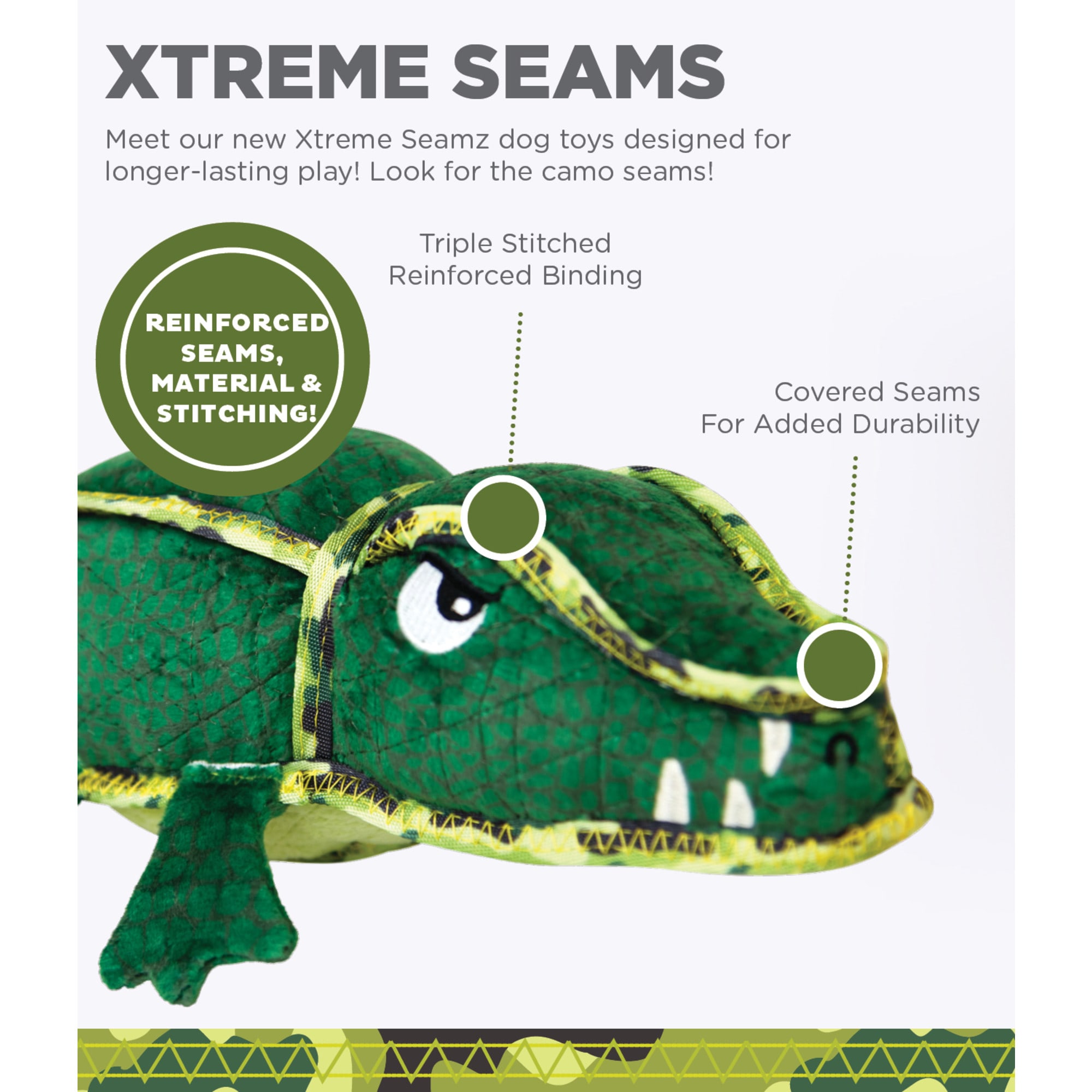 Outward Hound Xtreme Seamz Alligator Dog Toy， X-Large