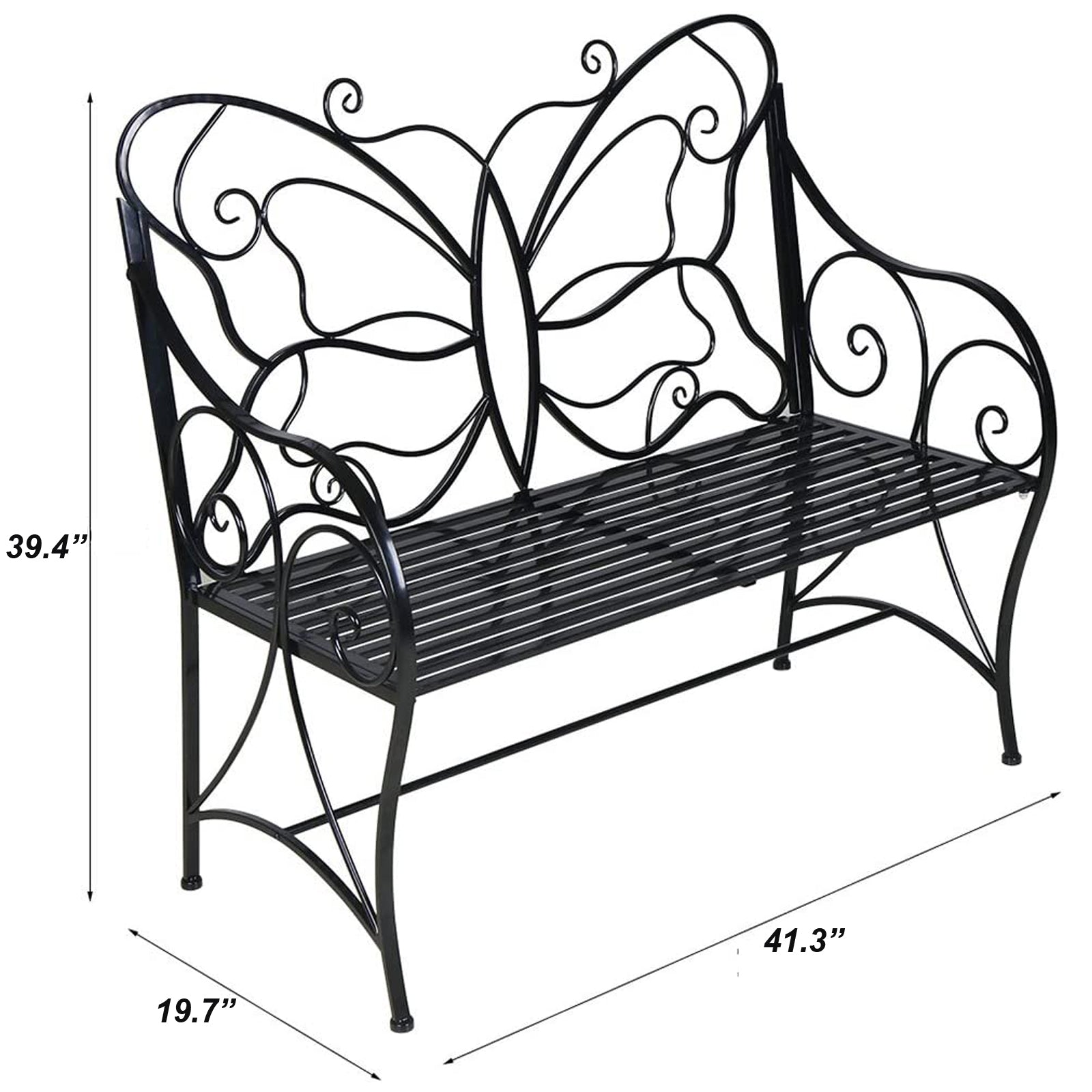 Metal Antique Outdoor Garden Bench Leisure Butterfly Bench, Black