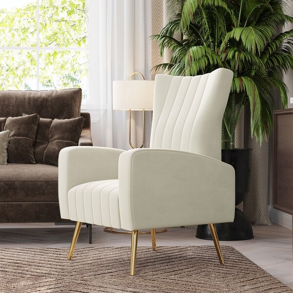 BELLEZE Kinsley Velvet Wingback Arm Chair w/ Metal Legs， 6 Colors - 26.97