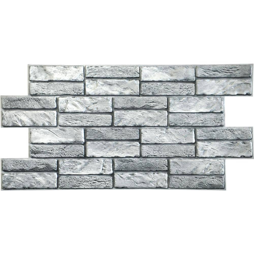 Dundee Deco 3D Falkirk Retro 1100 in. x 38 in. x 19 in. Grey Faux Old Brick PVC Decorative Wall Paneling (10-Pack) GRHDTP10019926-10