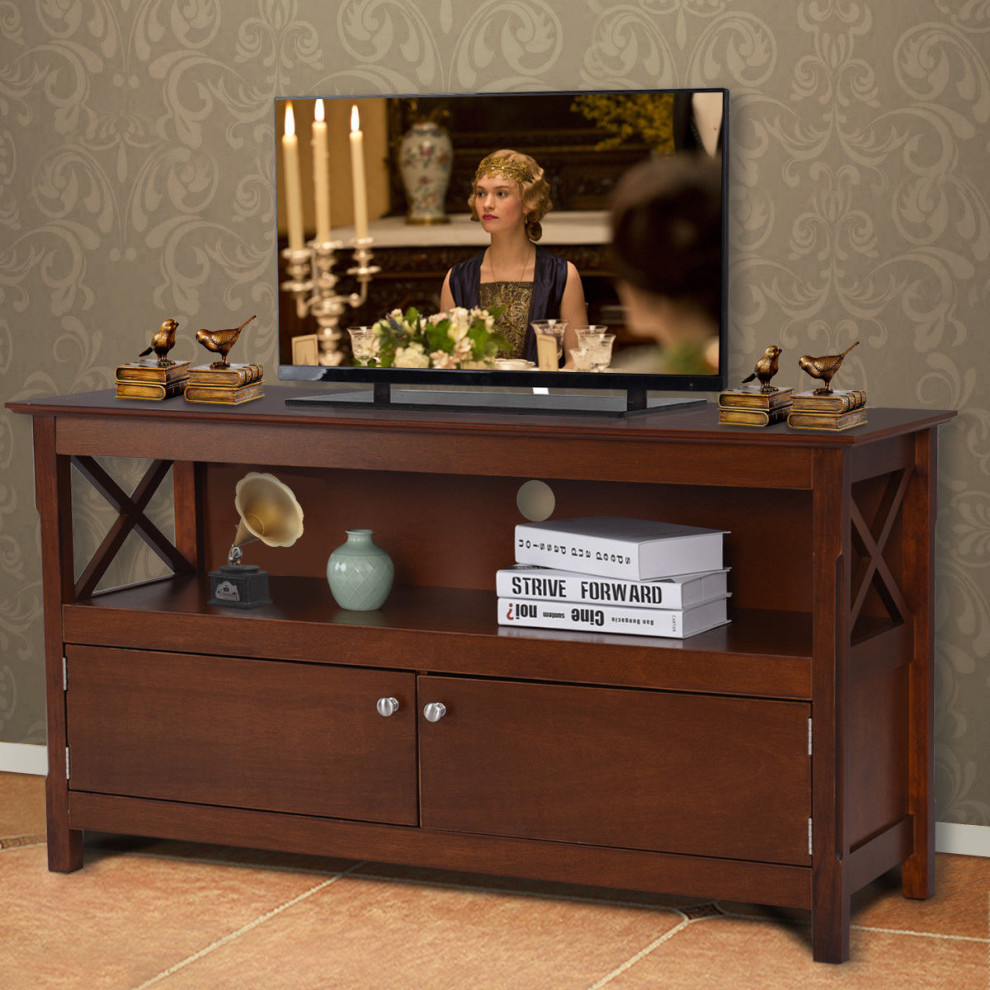 Costway 44  x27 x27TV Stand Console Wooden Storage Cabinet Shelf Media Center Stand   Transitional   Entertainment Centers And Tv Stands   by Costway INC.  Houzz