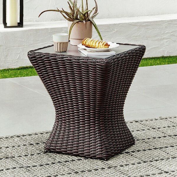 Alfred Patio Outdoor Wicker Side Table with Cement Top