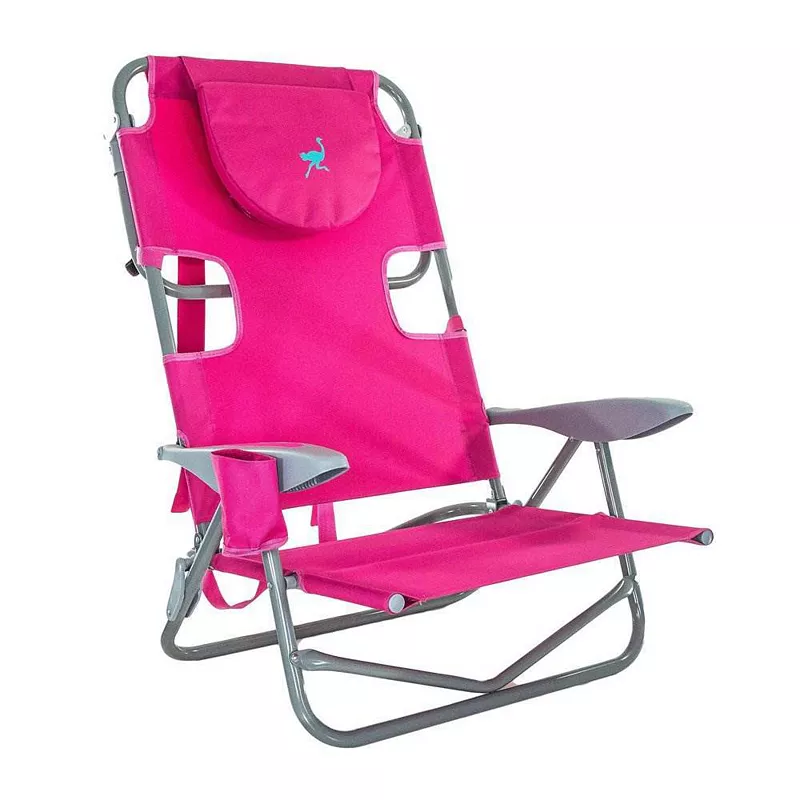 Ostrich On-Your-Back Outdoor Lounge 5 Position Reclining Beach Lake Chair， Pink