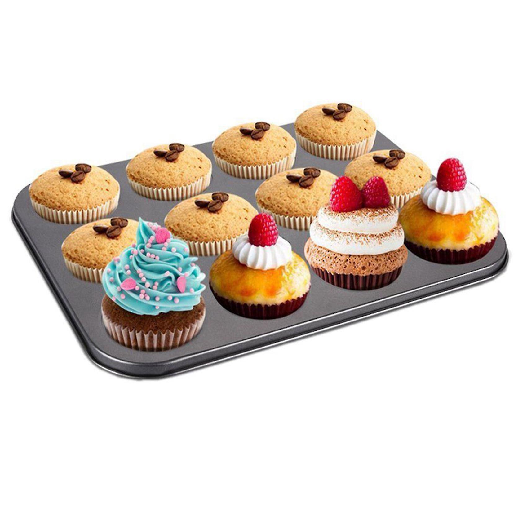 2x Heavy Duty Carbon Steel Cupcake Baking Tray，12 Mini Cup Cupcake Shaped Cake Pan，nonstick Cupcake