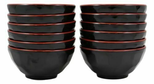 1 Contemporary Ridged Red Black Melamine Small 8oz Rice Miso Soup Bowl Set Of 12 EBR02