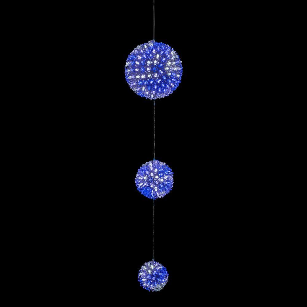 Alpine Corporation 37 in. Tall 3-Tier Christmas Ornaments With Chasing Blue and White LED Lights COR164