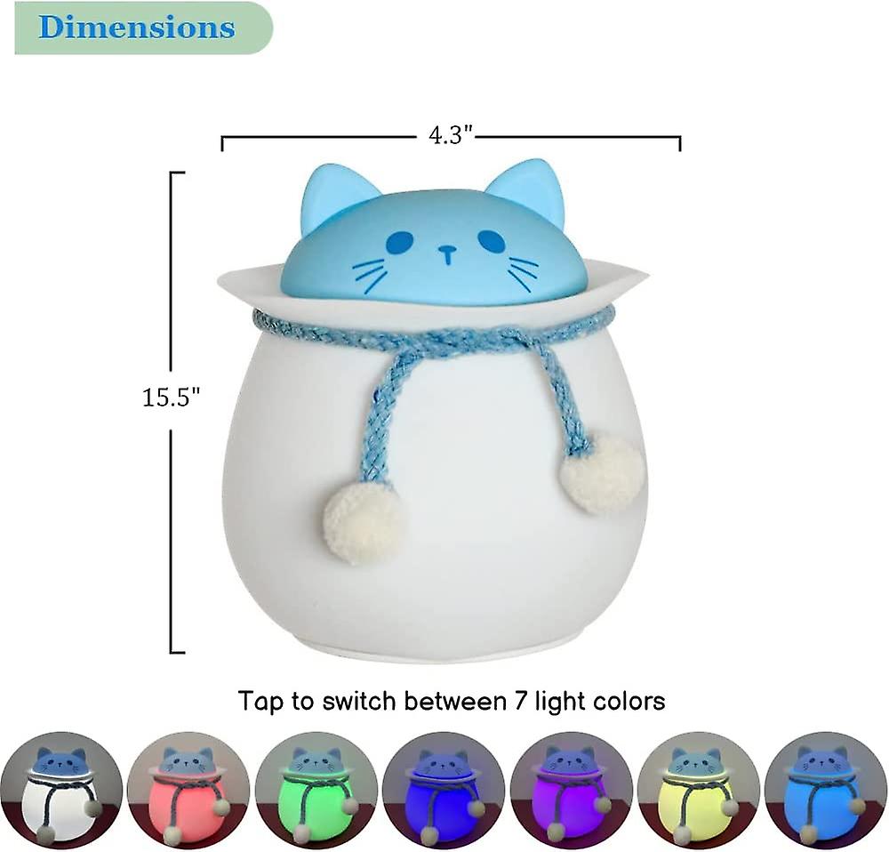 Cute Cat Night Light， Kids Table Lamp With 7 Colors Changing， Soft Silicone Bedside Lamp， Usb Rechargeable Accent Lamp