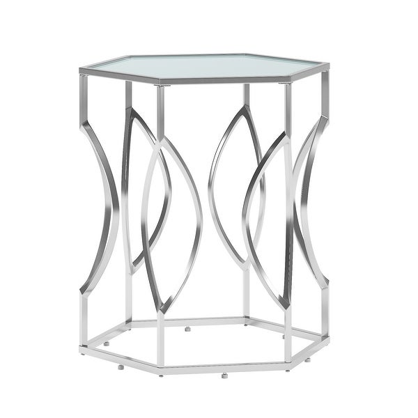 Davlin Hexagonal Metal Frosted-glass Accent End Table by iNSPIRE Q Bold