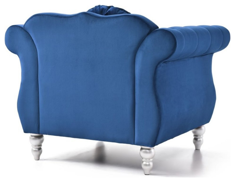 Maklaine Transitional Tufted Velvet Chair in Navy Blue Finish   Eclectic   Armchairs And Accent Chairs   by Homesquare  Houzz