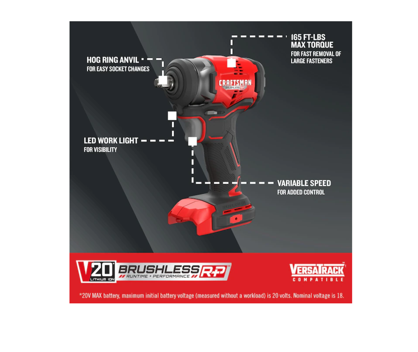 CRAFTSMAN CMCF911B V20 RP 20-volt Max Variable Speed Brushless 3/8-in Drive Cordless Impact Wrench (Tool only)