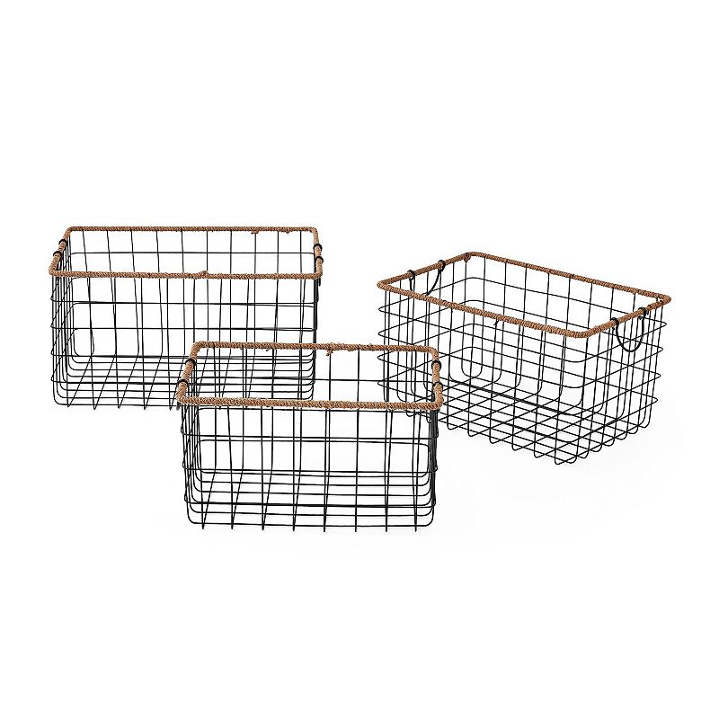 Saddle River Black Rectangular Grid Wire Baskets 3-pc. Set