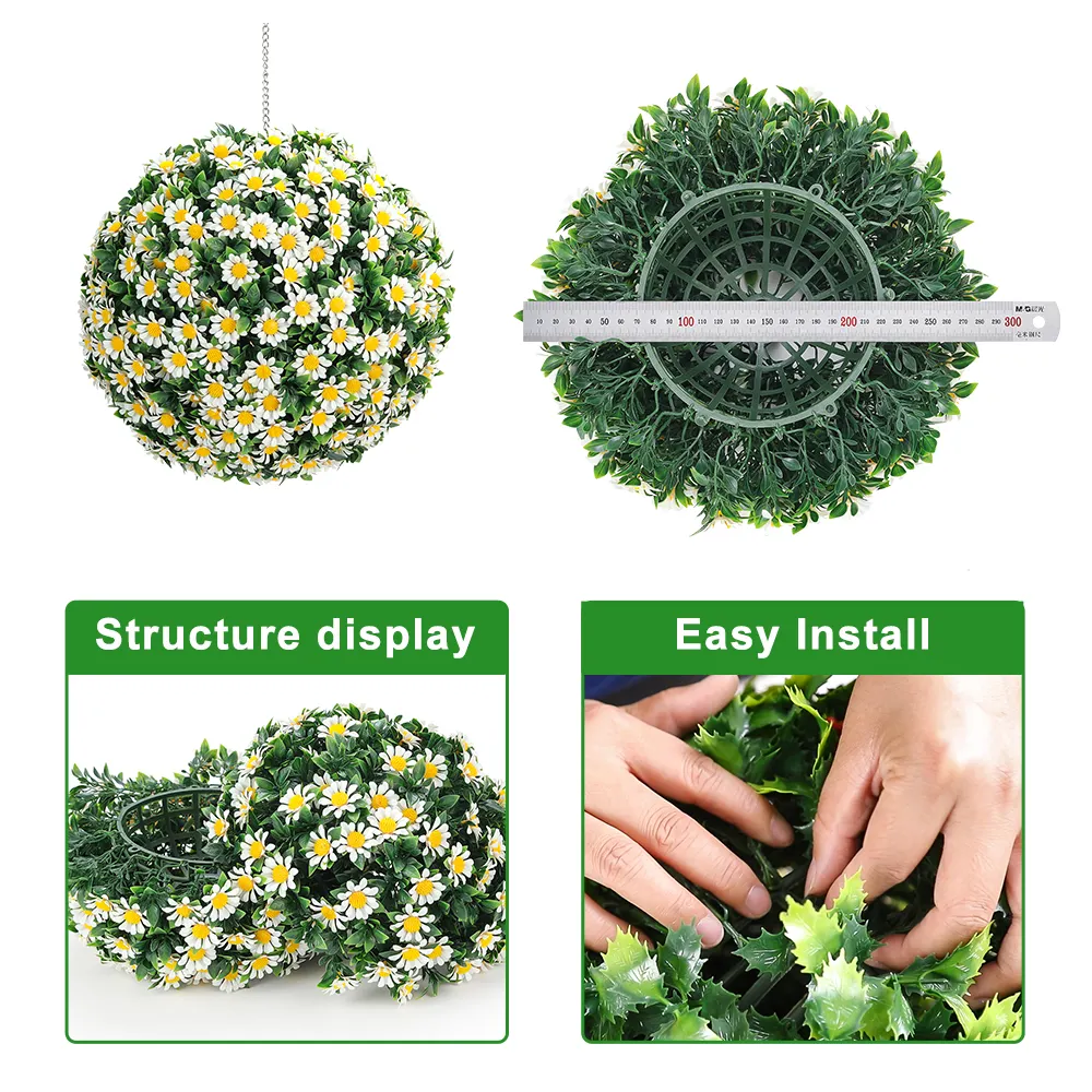 JHQ8B Garden Supplies Home Decorative Artificial Green Leaf Plant Topiary Grass White Flower Ball for Wedding Party Decor