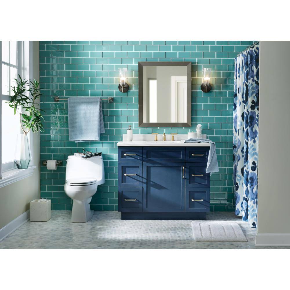 Home Decorators Collection Lincoln 42 in. W x 22 in. D x 34.5 in. H Bath Vanity in Midnight Blue with White Cultured Marble Top 9784900310