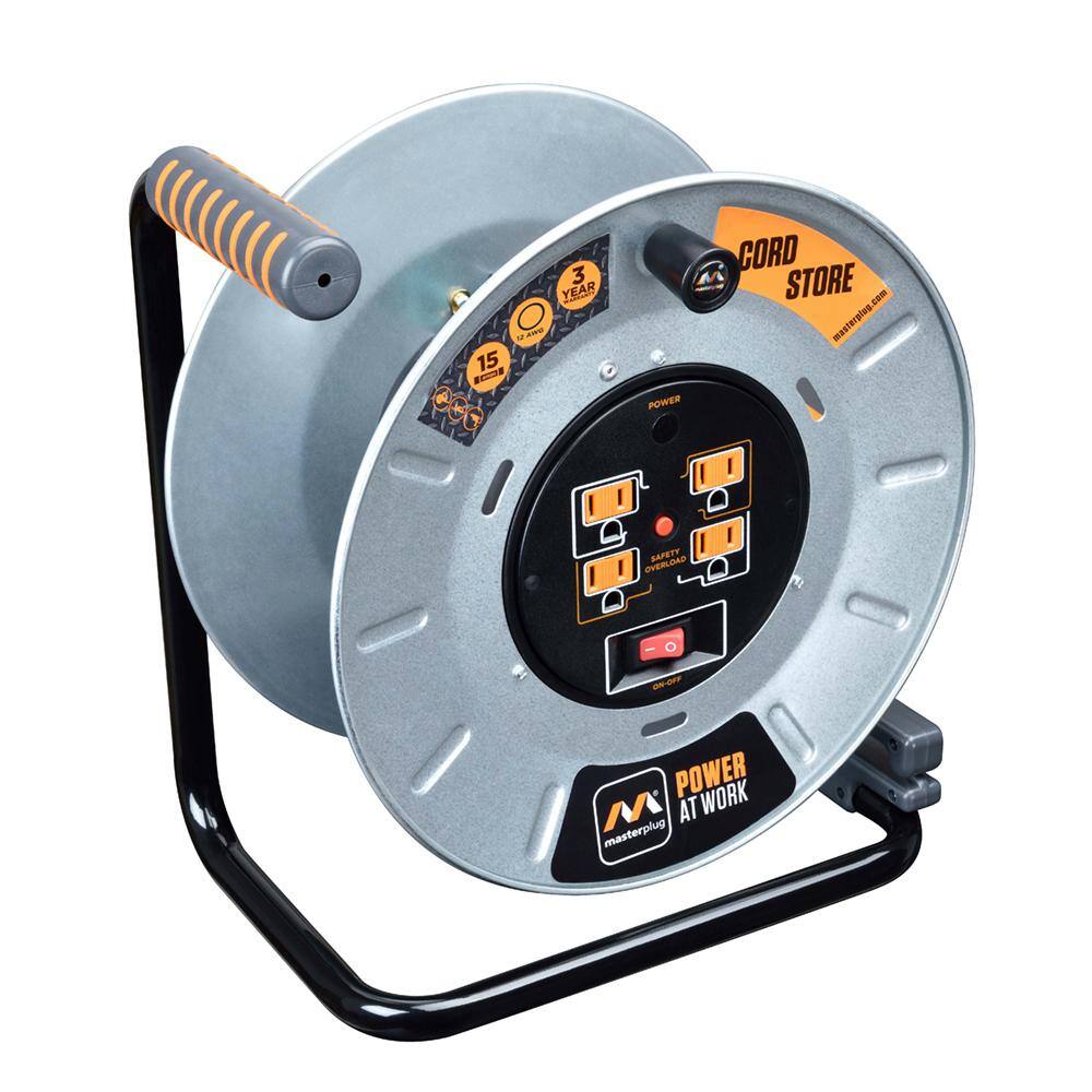 Masterplug 1 ft. 15 Amp 12AWG Large Open Metal Reel With 4-Sockets OTLP011512G4SL