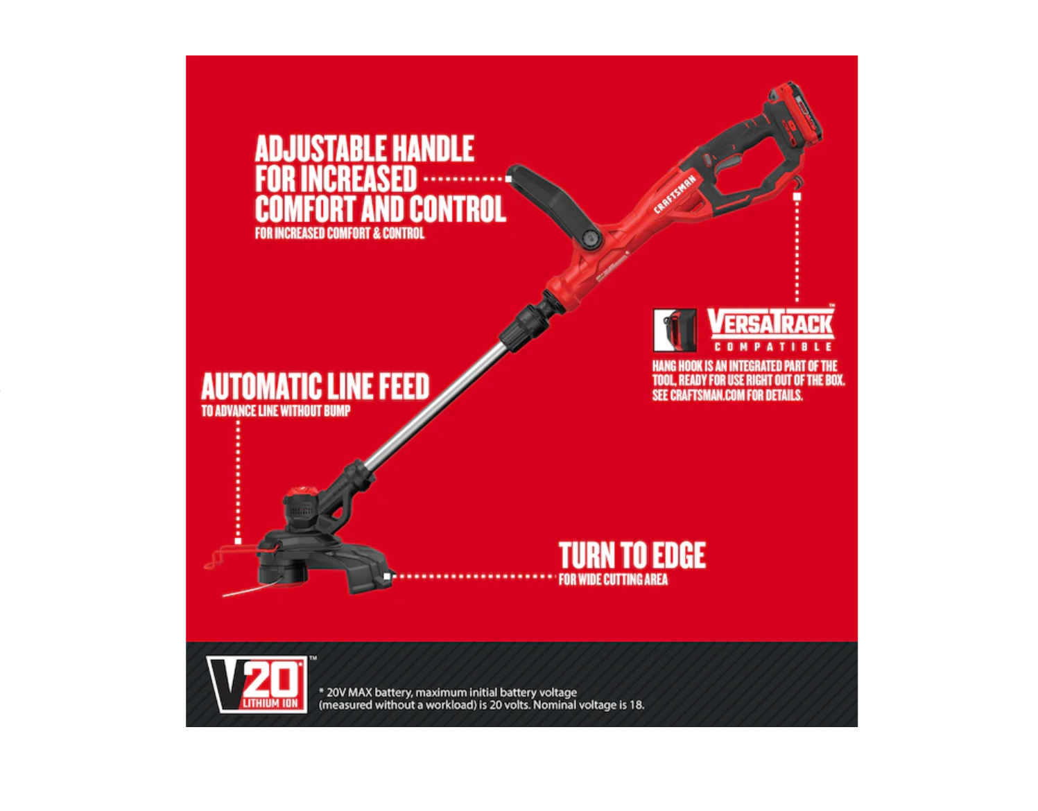 CRAFTSMAN CMCST900D1 WEEDWACKER V20 20-volt Max 13-in Straight Cordless String Trimmer Edger Capable (Battery Included)