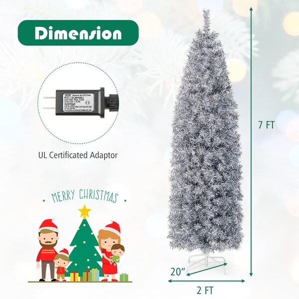 Costway 7 FT PreLit Christmas Tree Hinged Slim Pencil w/ 350 LED