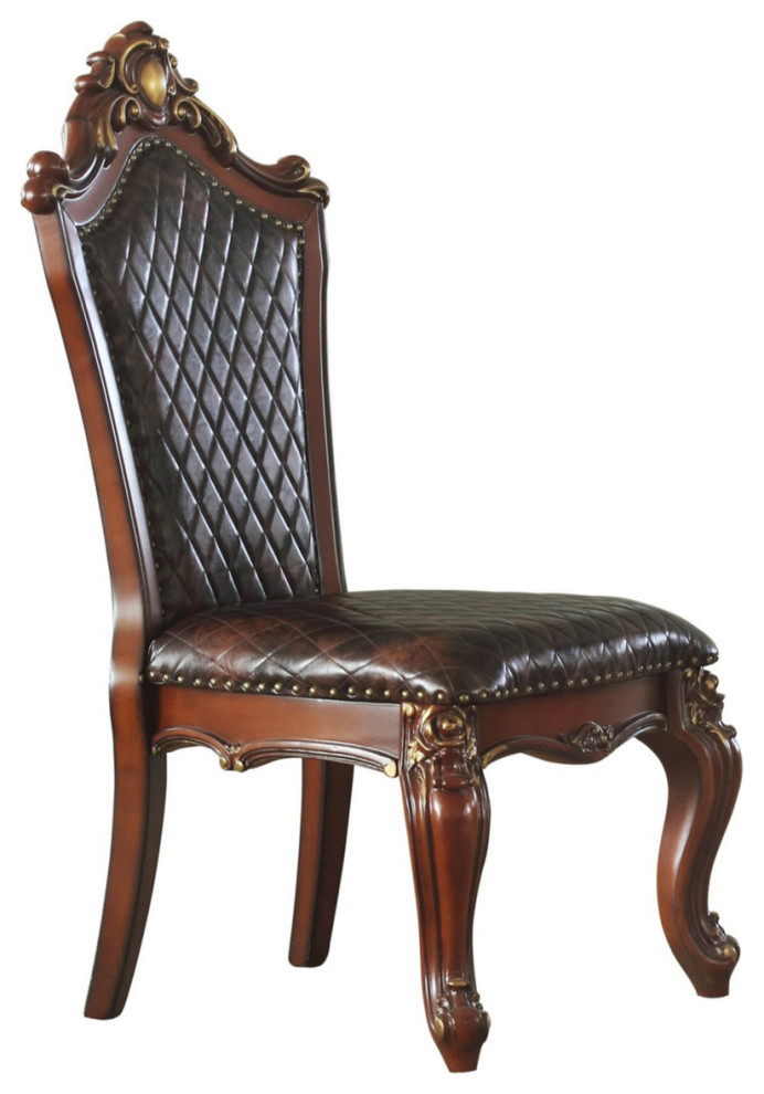 Leatherette Padded Side Chair With Button Tufted Back Set Of 2 Brown  Saltoro   Victorian   Dining Chairs   by Dot  ampBo  Houzz