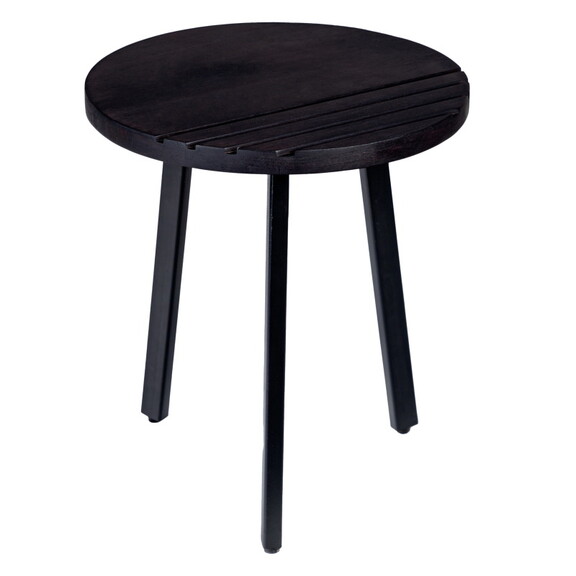 18 inch Round Mango Wood Side End Table  Grooved D...