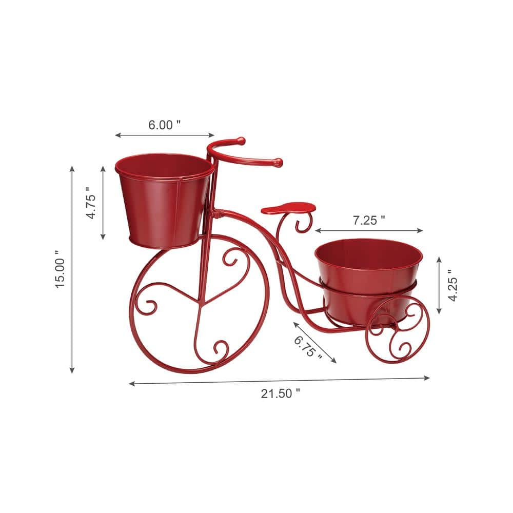 Glitzhome 21.5 in. L Red Metal Bicycle Plant Stand (KD) 2007200026