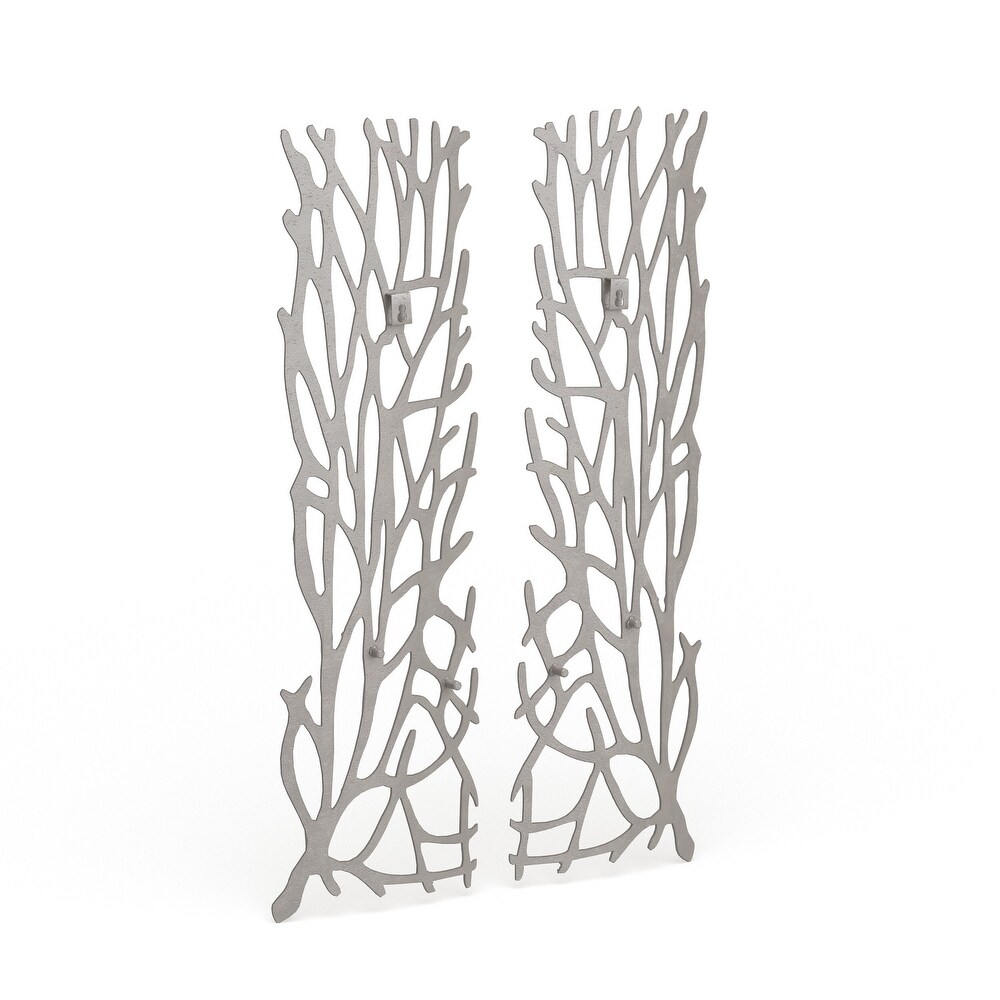 Contemporary Modern Metal Botanical Coral Wall Sculpture Silver or Gold   Set of 2