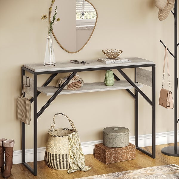 Farmhouse Console Sofa Table Entry Table with 2 Tier Shelves