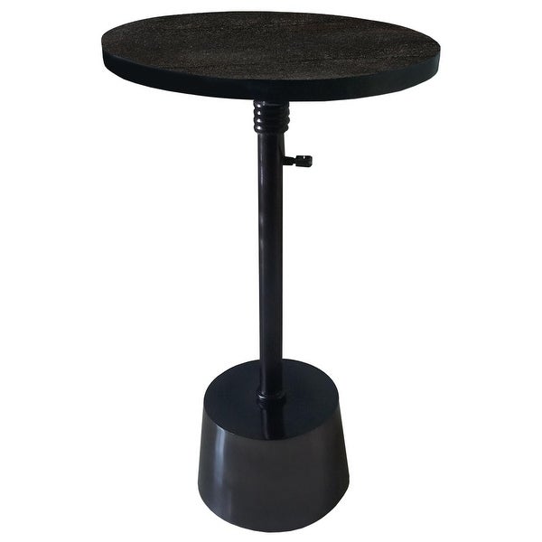 Aluminum Frame Round Side Table with Marble Top and Adjustable Height， Black