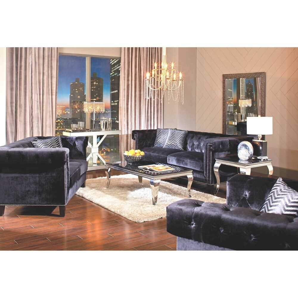 Coaster Furniture Reventlow Black 2 piece Upholstered Tufted Living Room Set