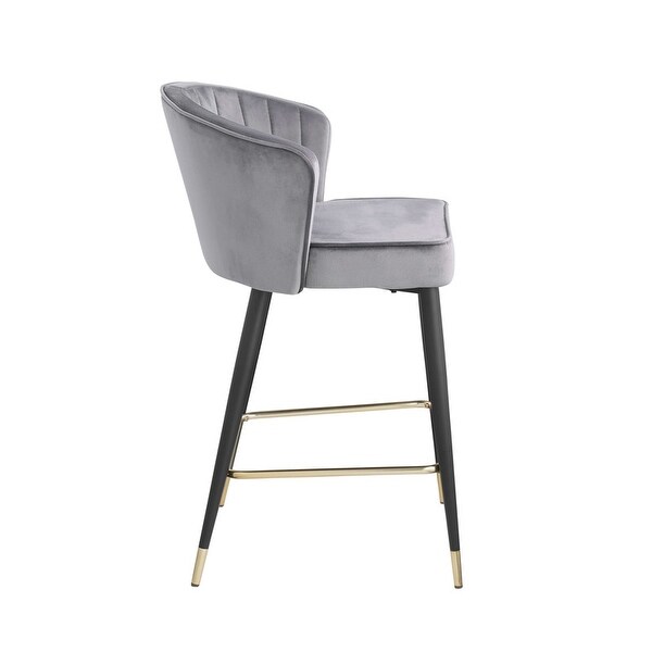 Woker Furniture Contemporary Velvet Upholstered Counter Height Stool with Gold Tipped， Black Metal Legs