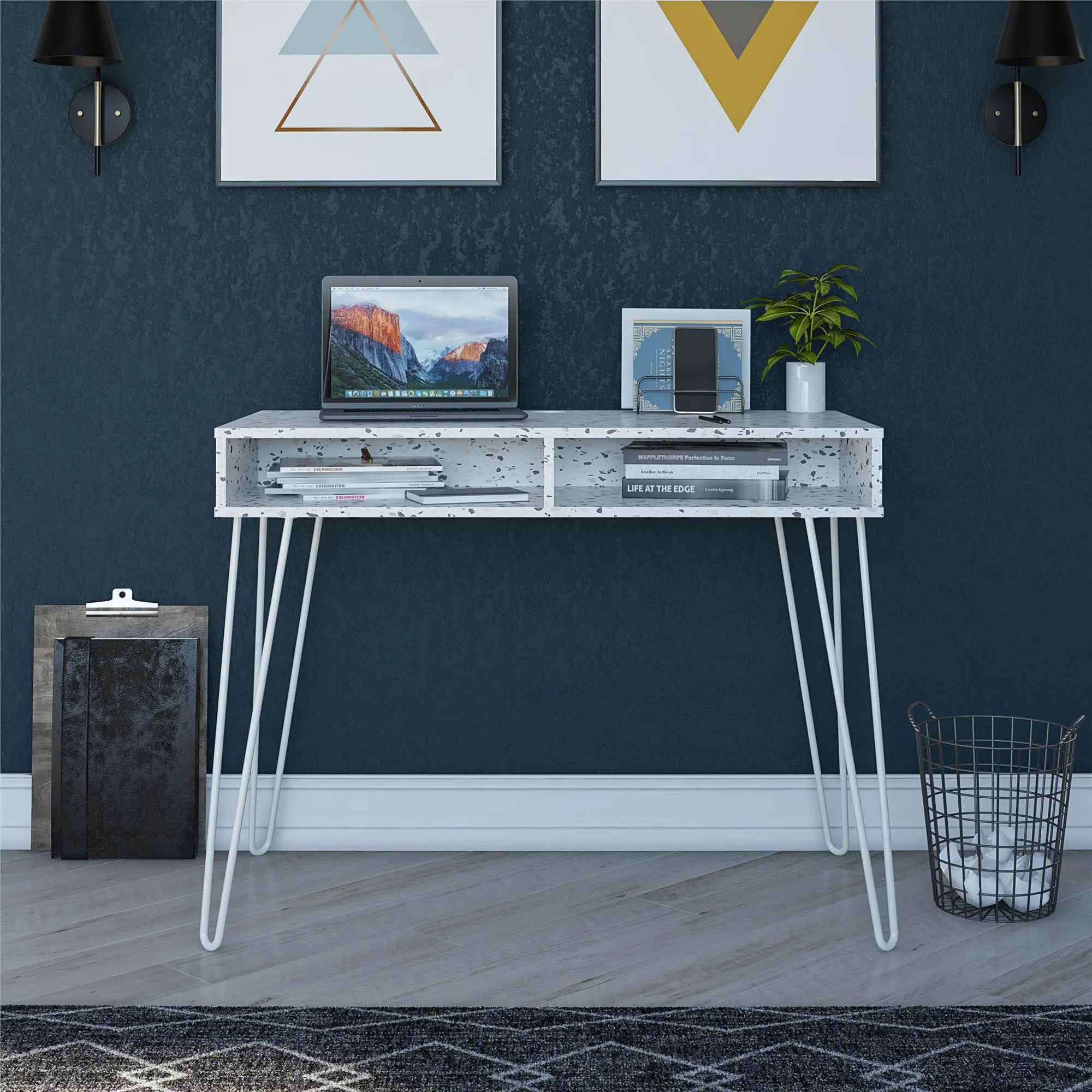 Athena White Terrazzo Computer Desk