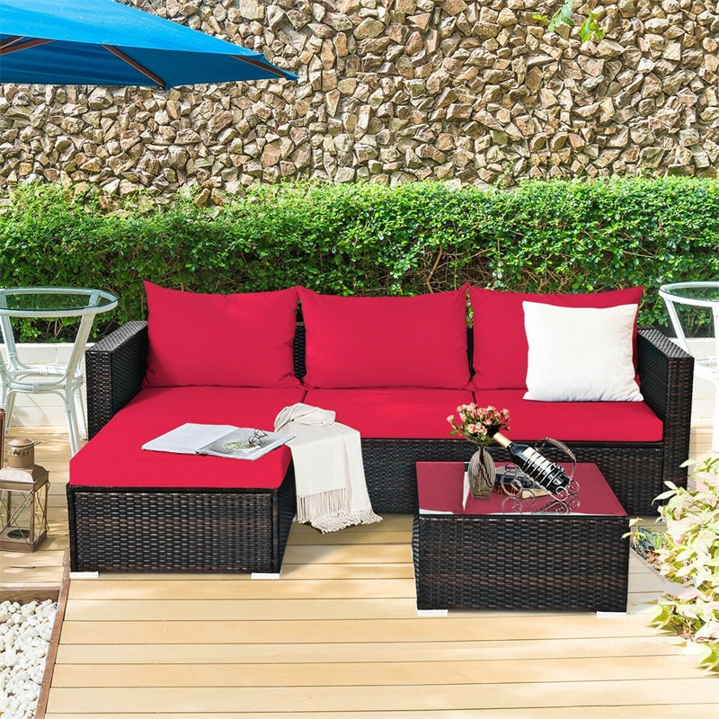 5 Pcs Rattan Wicker Outdoor Patio Sectional Furniture Set with Coffee Table & Cushions