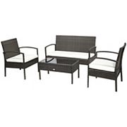 Outsunny Patio Porch Furniture Sets 4 PCS Rattan Wicker Chair w/ Table Conversation Set for YardPool or Backyard Indoor/Outdoor Use  Cream White