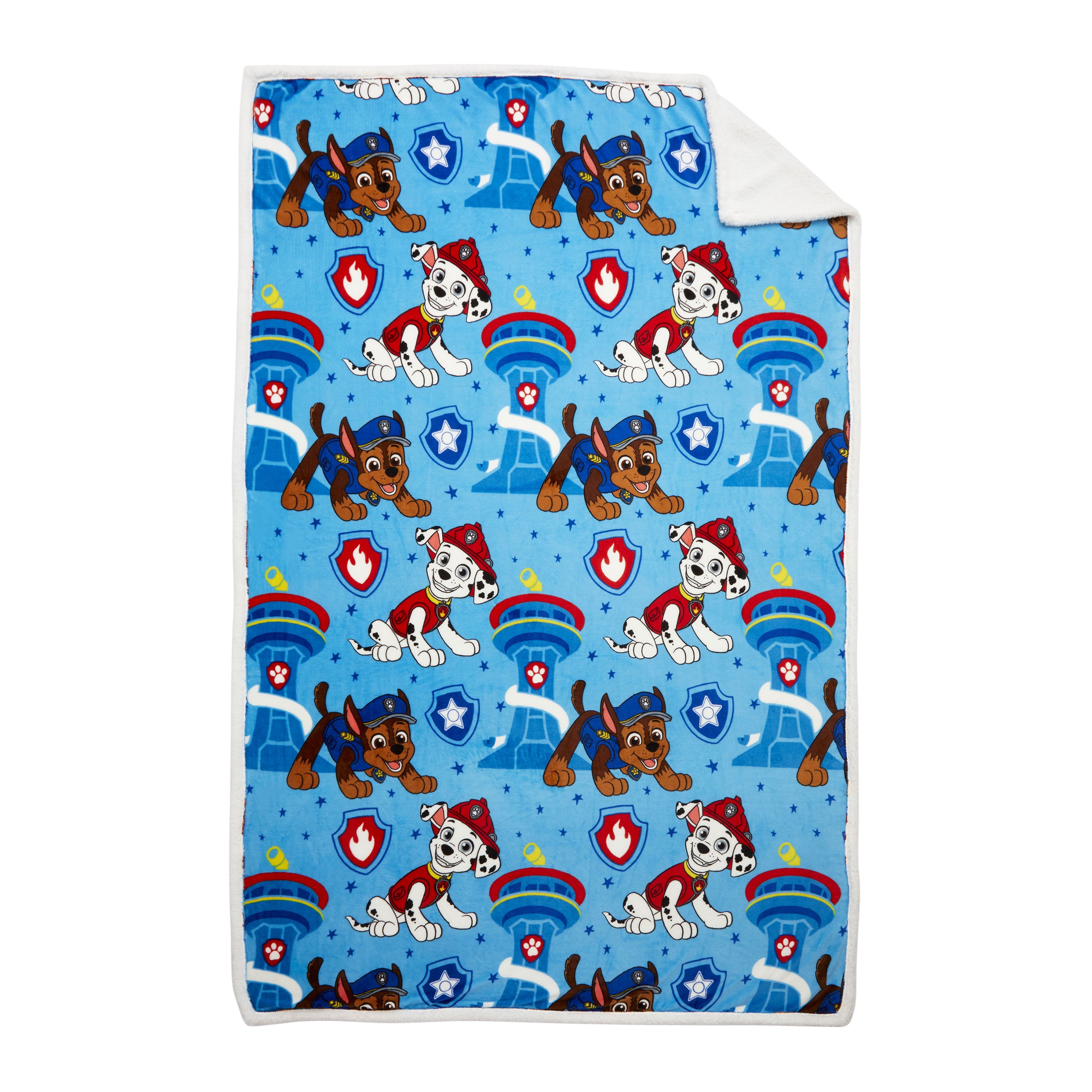 PAW Patrol Kids Blanket， Twin/Full， Plush with Sherpa Reverse， 60 x 90， Blue， Nickelodeon