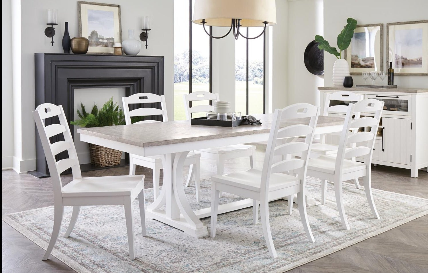 Napa White 7-Pc Trestle Dining Set (76-94)