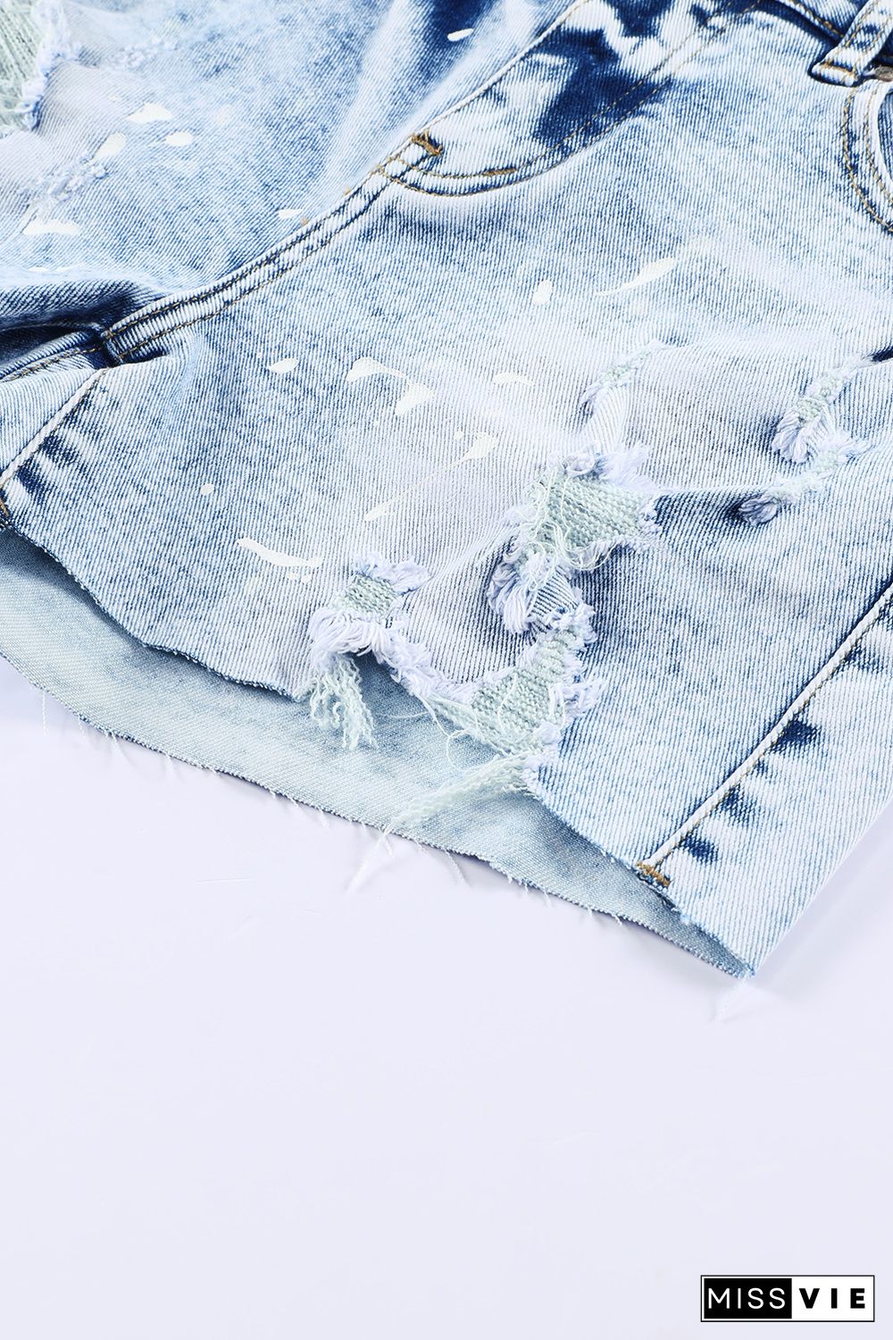 Sky Blue Distressed Bleached Denim Shorts