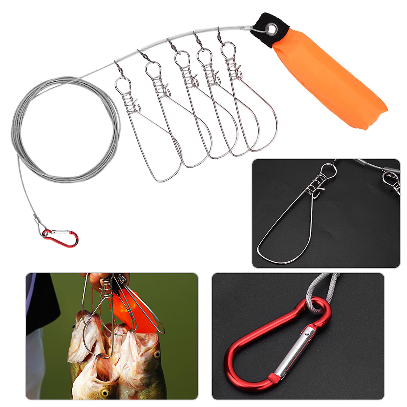 Stainless Steel Large Fish Stringer Float Fishing Lock Holder With 5pcs Fish Buckle Accessory