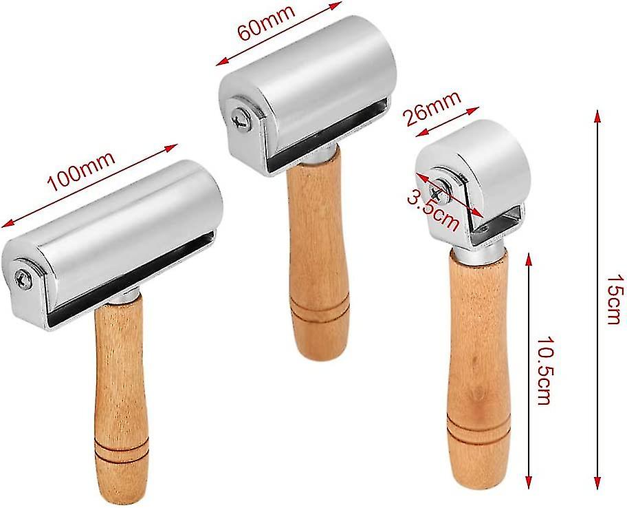 Wooden Handle Leather Tray Tools Edge Press Metal Roller 100mm，60mm，26mm，silver Tone(60mm)