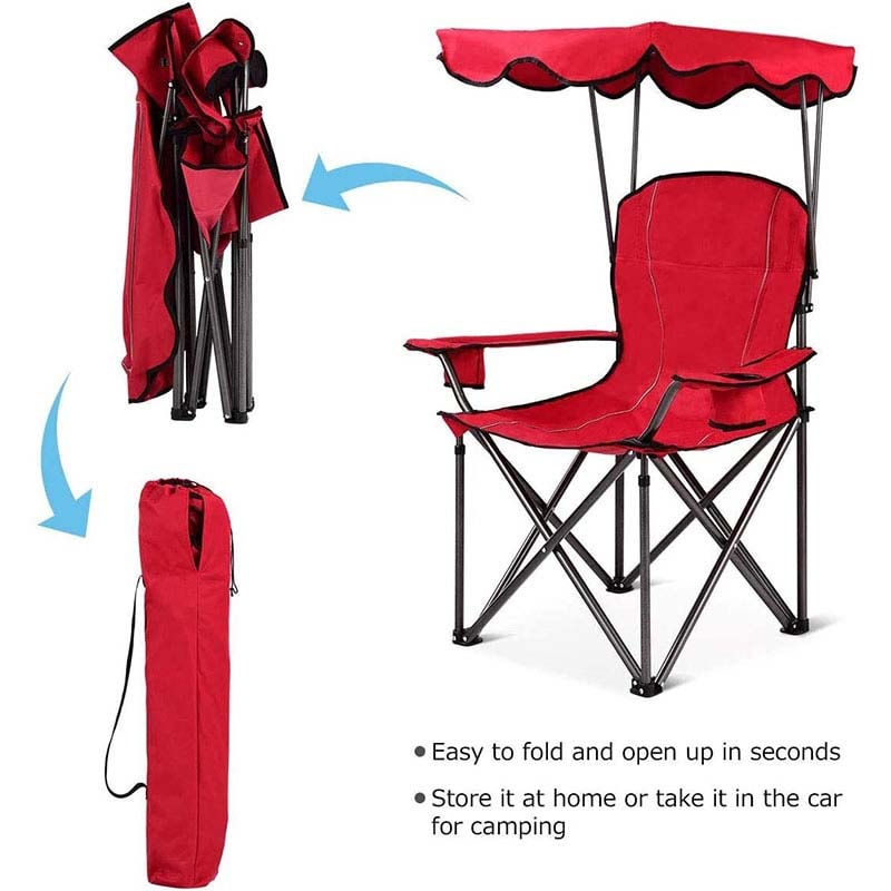 Outdoor Canopy Chair, Portable Folding Beach Chair with 2 Cup Holders, 600D PVC Fabric Camping Chair Lawn Chair