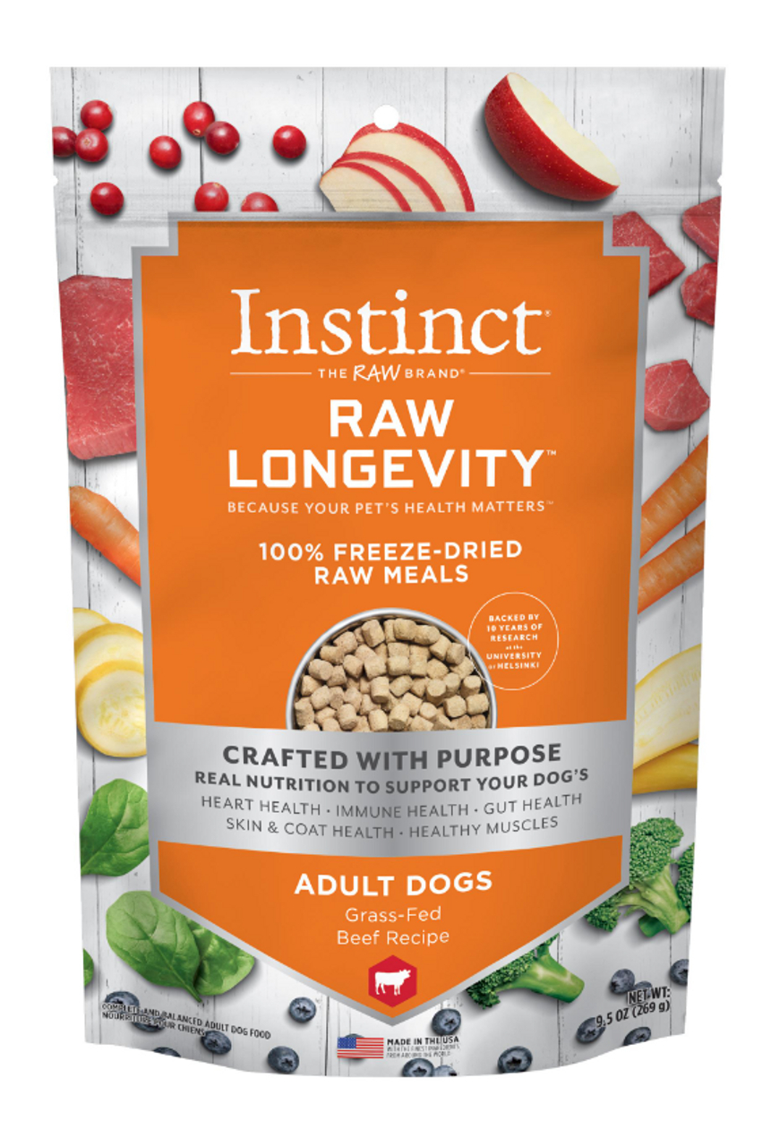 Instinct Raw Longevity 100% Freeze Dried Grass-Fed Beef for Dogs 9.5 oz