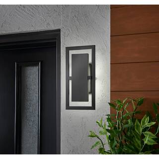 Home Decorators Collection Railford 1-Light Oil Rubbed Bronze Outdoor Integrated LED Wall Lantern Sconce with Etched Lens 23741