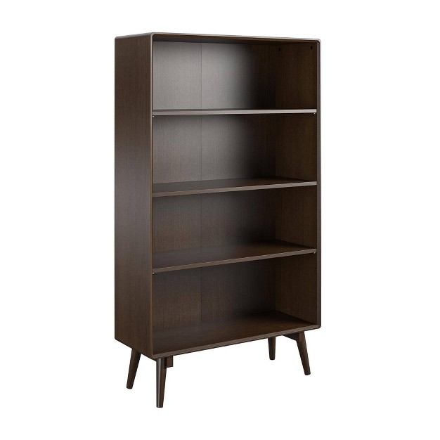 4 Shelf Brittany Mid Century Modern Bookshelf Walnut Novogratz