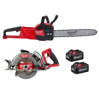 MW M18 FUEL 16 in. 18-Volt Brushless Battery Electric Chainsaw w7-14 in. Rear Handle Circular Saw Two 6Ah Batteries 2727-20-2830-20-48-11-1862