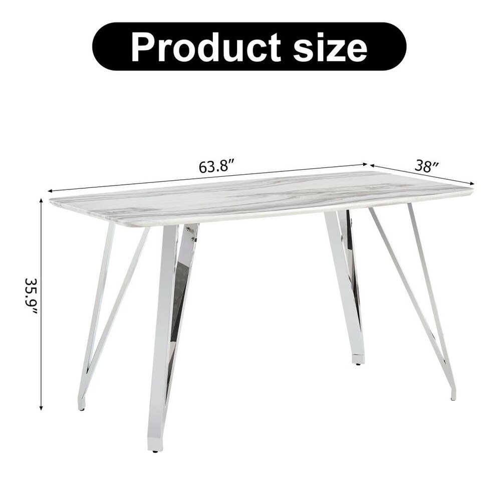 Modern Marble Pattern MDF Dining Table Ins Stylish Silver Metal Legs