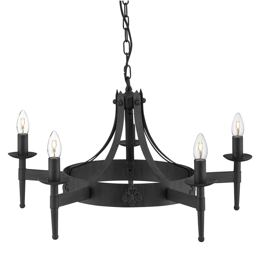 Searchlight 2425-5BK Cartwheel Black Wrought Iron 5 Lamp Pendant Light