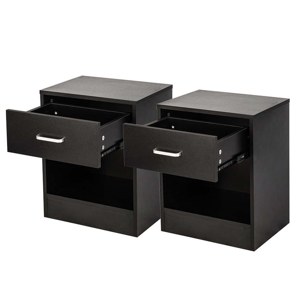 Bedroom Furniture Side Table 2pcs Night Stands with Drawer Black