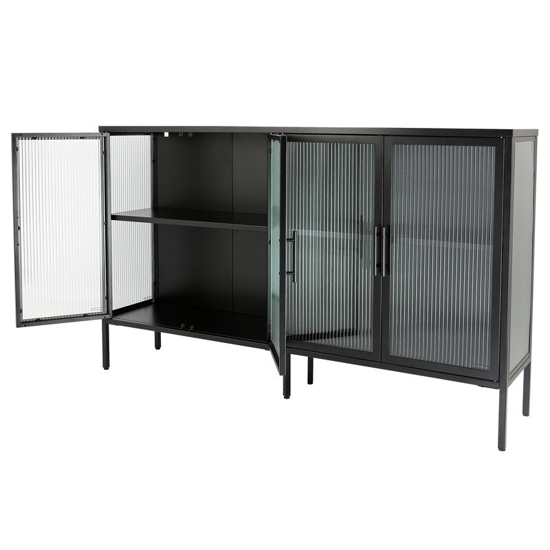 Elegant Storage Cabinet with Adjustable Shelves   Black