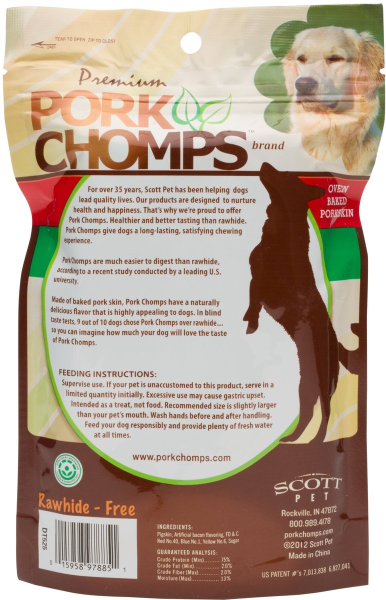 Premium Pork Chomps Bacon Flavor Twists Dog Treats， Large， 4 count