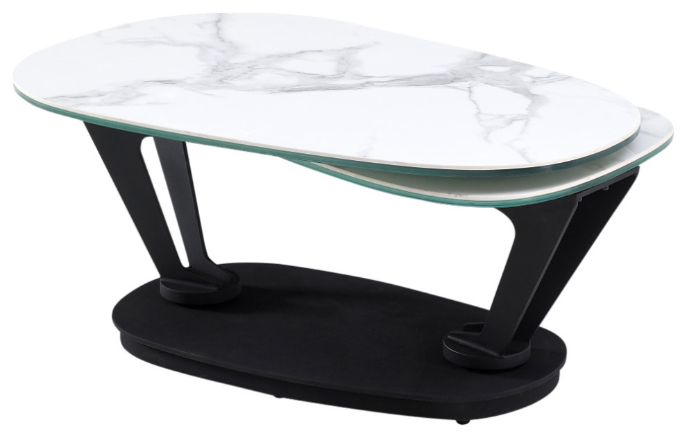 Motion Coffee Table With Ceramic Top and Black Metal Base   Transitional   Coffee Tables   by CII  Houzz