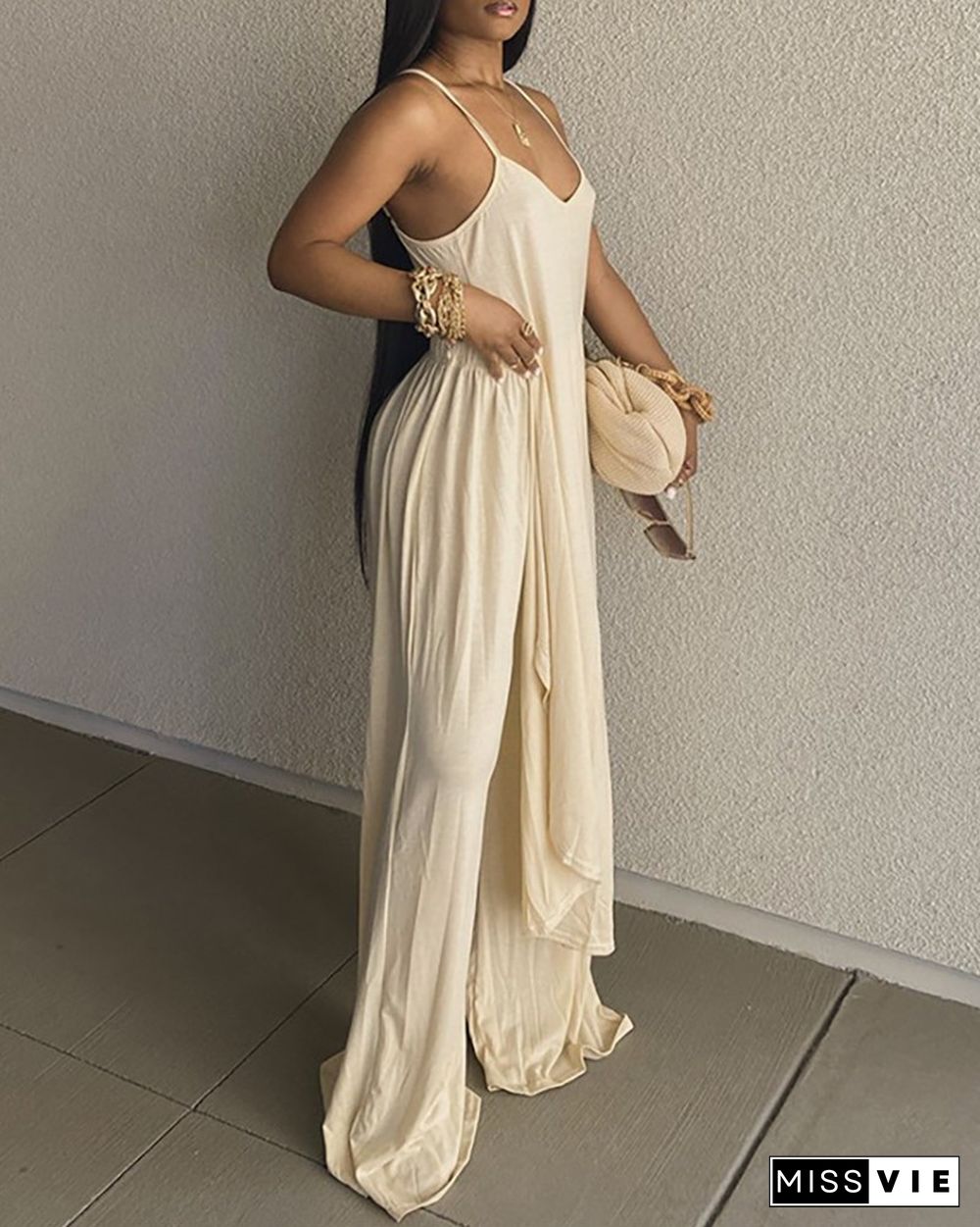 Spaghetti Strap V-Neck Top & Wide Leg Pants Sets