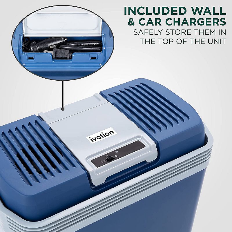 Ivation 24 L Electric Cooler and Warmer Portable Car Fridge with Handle for Camping and Travel